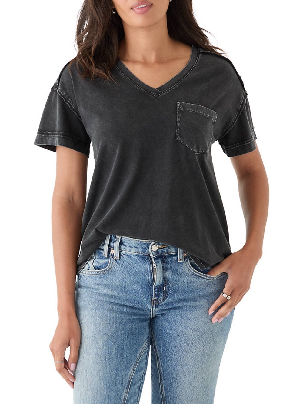 Wonderly Washed V-Neck Short Sleeve Tee - Black